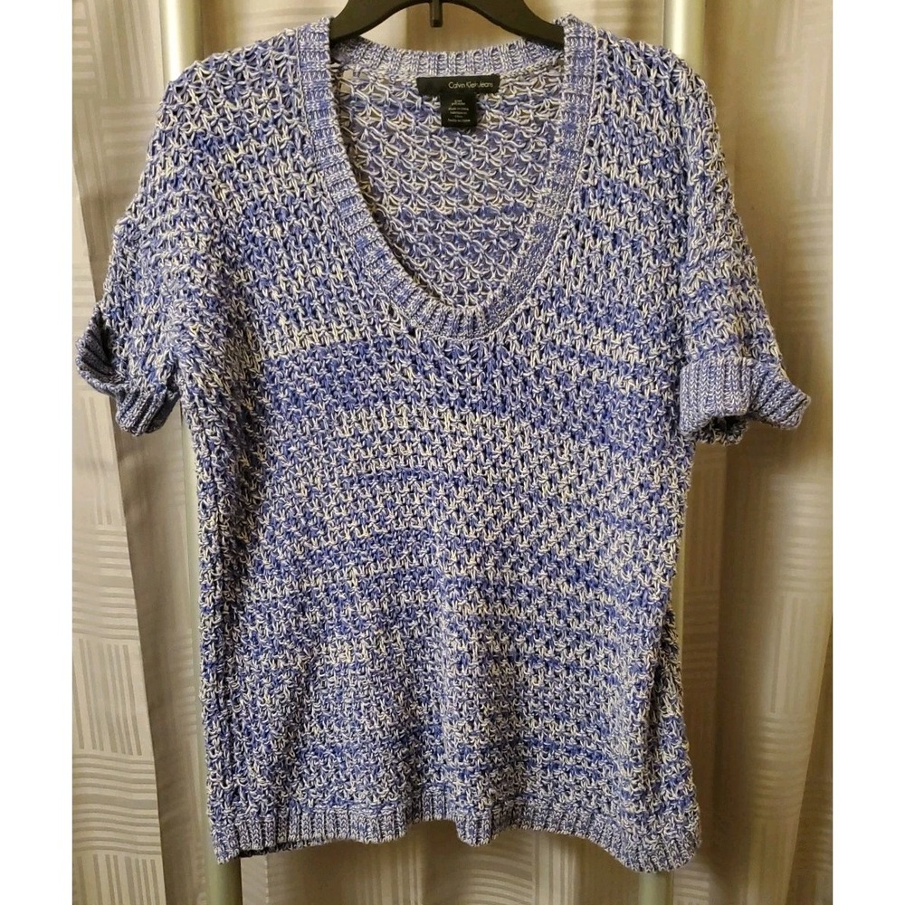 Calvin Klein Jeans Womens Knit Short Sleeve Pullover‎ Sweater Purple Size Medium